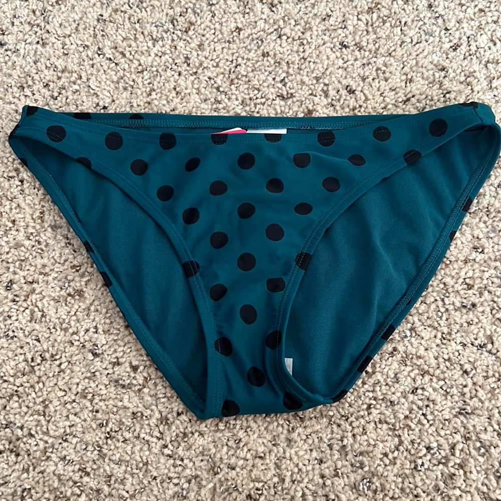 Xhilaration Teal with Black Polka Dots Hipster swim bottoms.